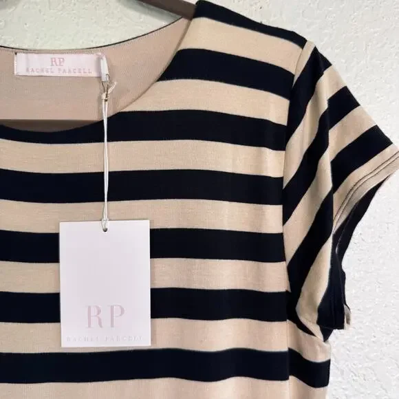 Rachel Parcell T Shirt Dress Womens XL Stripe Rayon Jersey Casual Soft Black Tan - Picture 6 of 11